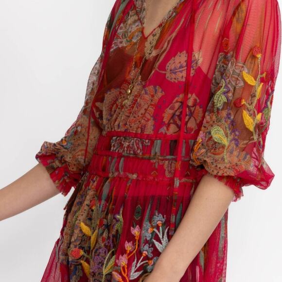 Johnny Was Feather Lark Embroidered Mesh Blouse - Picture 7 of 10